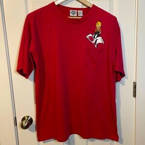 VTG Acme / Looney Tunes embroidered Sylvester & Tweety red pocket tee sz L
